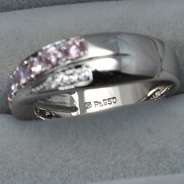 Auth Mikimoto Ring Pink &Clear Diamond 0.52ct CrossLine US6-6.25 950 Platinum