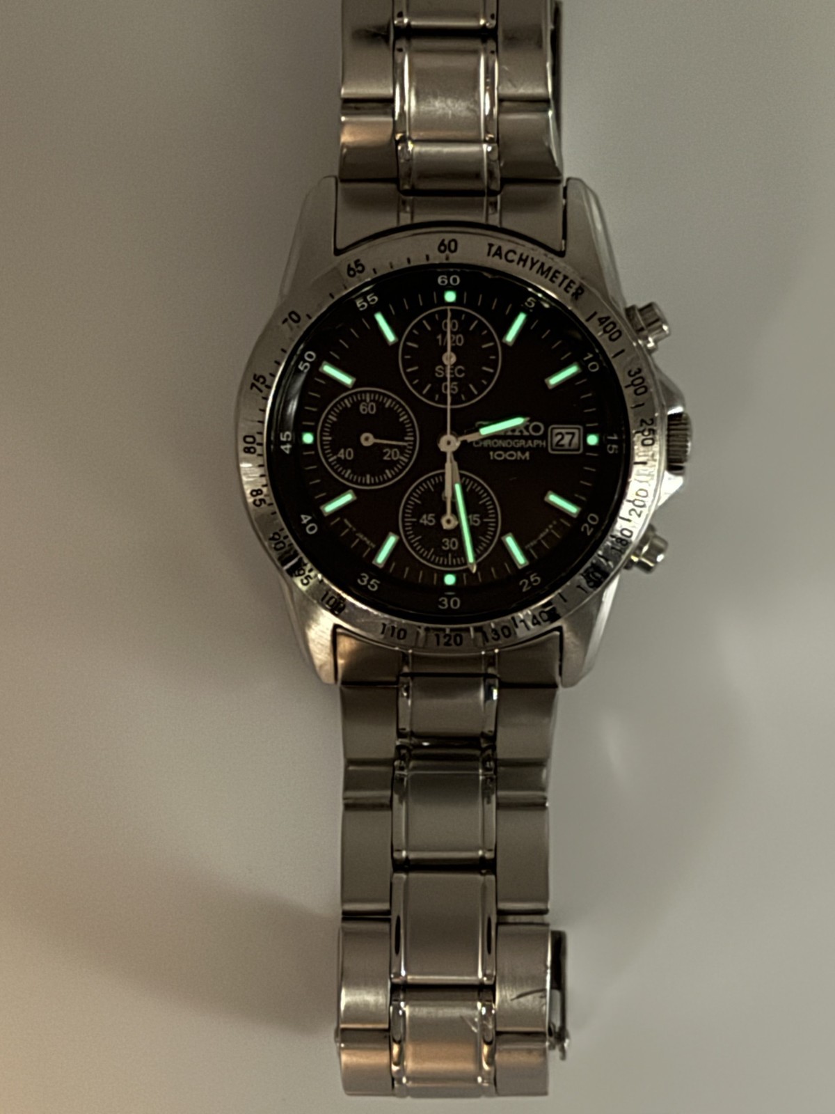 [Exc+5] SEIKO 7T92-0DW0 Chronograph Black Dial Date Quartz Men’s Watch 18.5cm