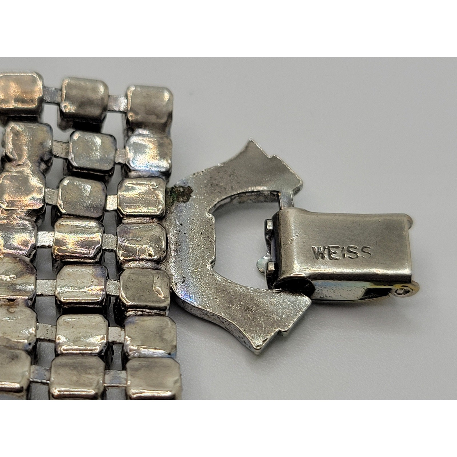 Vintage Weiss Rhinestone Wide Bracelet Rhodium Plated 1950s Mid-Century Glam
