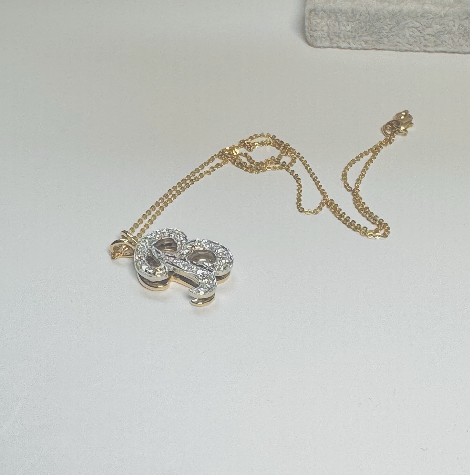 .35CT Diamond Letter B Pendant & 16” Fancy Cable Chain 14k Yellow Gold 5.2 Grams