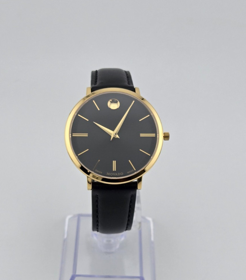 Movado Ultra Slim 0607091 Leather Strap Black Dial Women’s Watch NEW ⌚