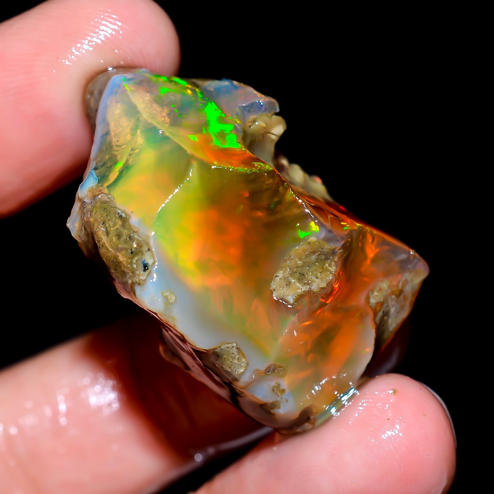 59Ct Natural Welo Fire Ethiopian Opal Fancy Oil Rough Loose Gemstone 32X26X18 mm