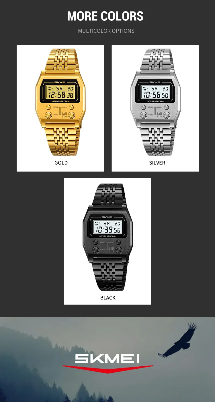 SKMEI 2460 Men’s Sports Waterproof Digital Watch Stainless Steel Luxury Retro LE