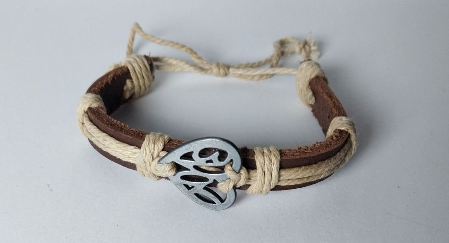 Boho Leather & Hemp Cord Adjustable Bracelet with Metal Heart Charm – Unisex