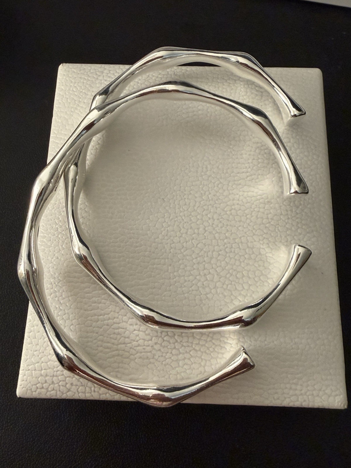 2.8” Size Bamboo Cuff Bangle Bracelet 925 Silver Tone Bracelet 2 Piece Set