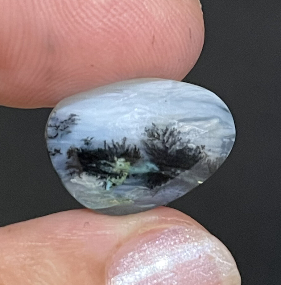 6.25ct 18.3×13.3×4.3mm Picture Like Blue Peruvian Rose Cut Opal Cabochon Gem
