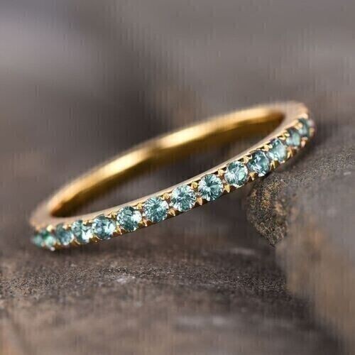 1.80Ct Round Cut Aquamarine Simulated Wedding Ring Band In 14K White Gold Plated