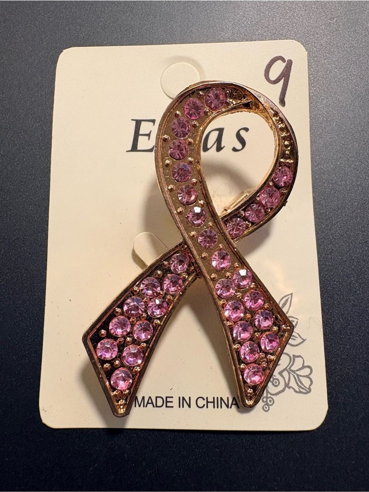 Pink Crystal Ribbon Brooch with Gold-Tone Setting