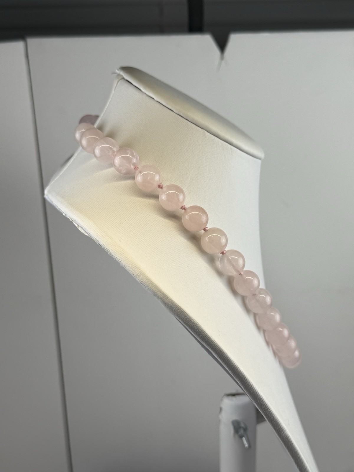 Rose Quartz 12.3mm Beaded Sterling Silver Clasp Necklace 2.25″