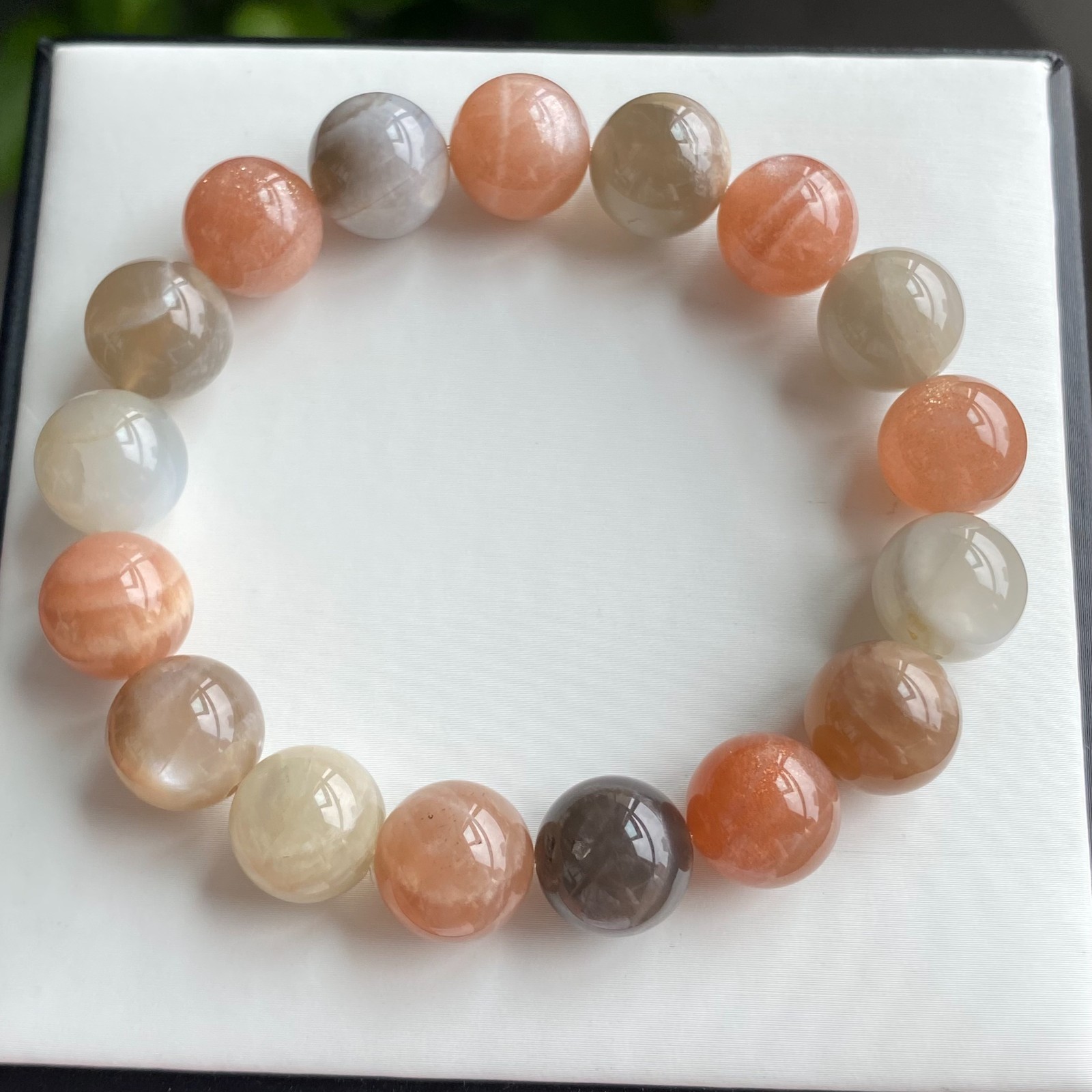 12.3mm Natural Color Sunstone Strong Light Crystal Beads Bracelet 001
