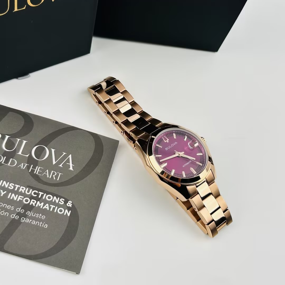 Bulova Classic 97B234 Purple Dial Rose Gold Men’s Watch Surveyor Automatic 39mm