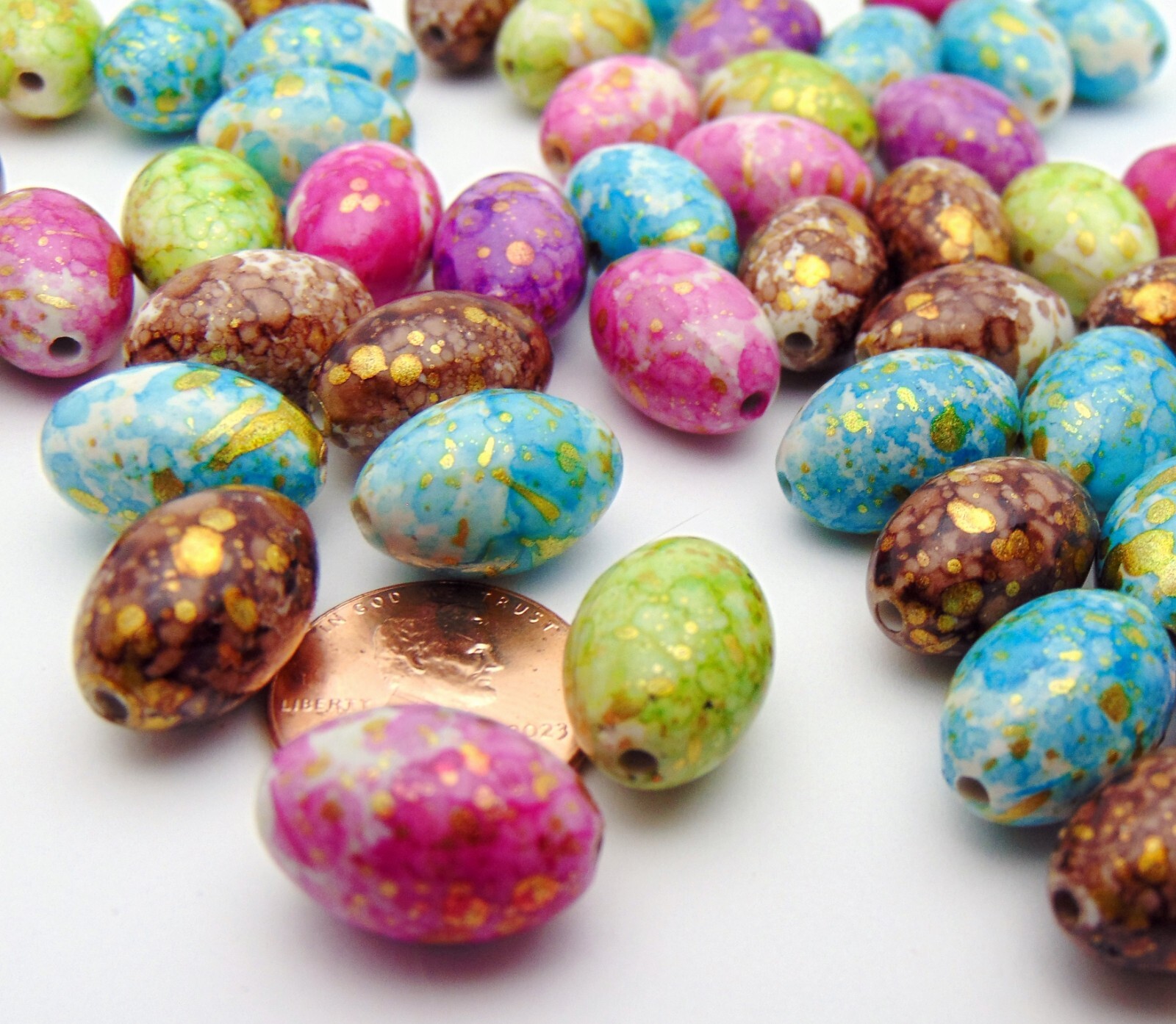 25 Speckled Egg Bead Color Mix ~ Easter Pastel Oval Side-Drilled 17mm x 12mm