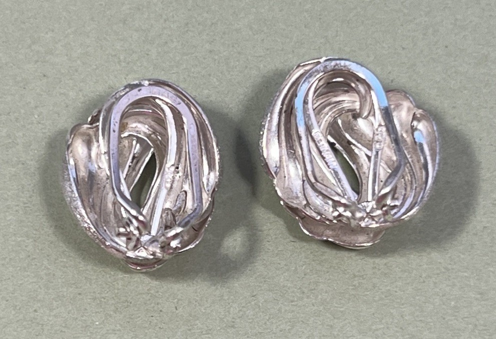 Vintage Classic 925 Silver Round Knot Clip On Earrings Germany Wire Back 7.71g