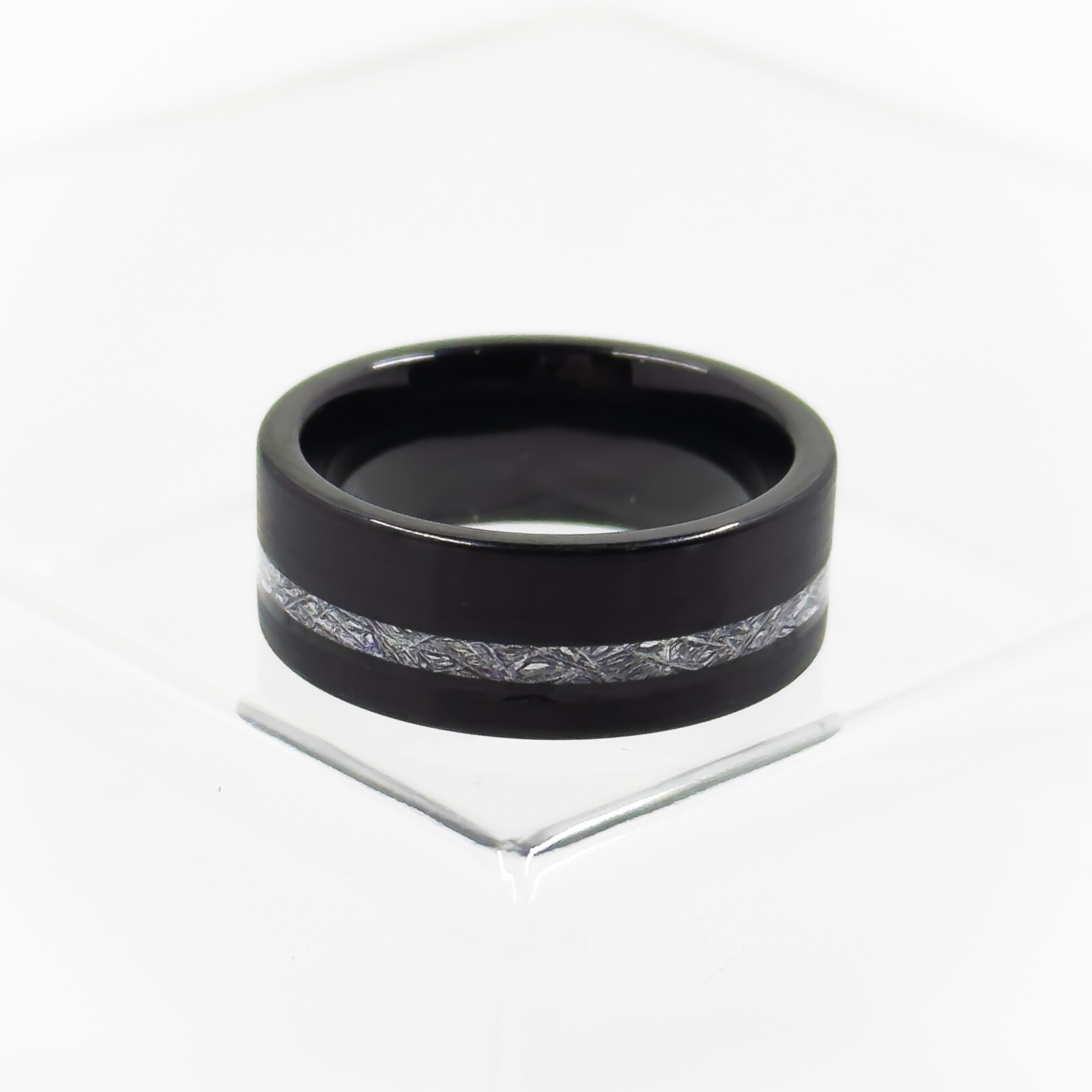 Tungsten Flat Edge Meteorite Ring – Silver, Gold, or Black – 6mm or 8mm