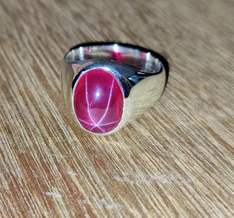 10CT Natural Red Star Ruby Mens Ring 925 Sterling Silver Handmade Statement Ring