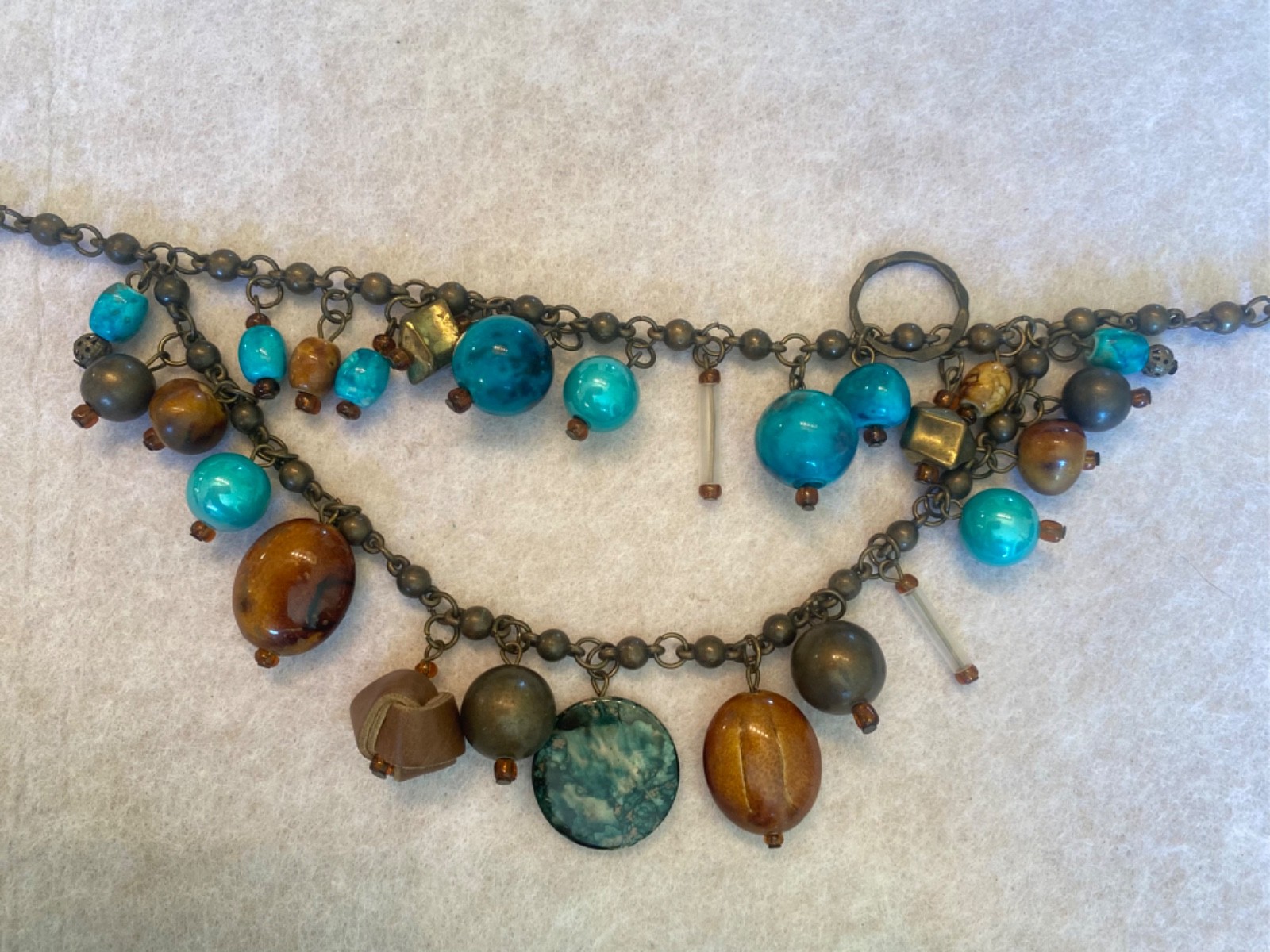 Turquoise Tone Mixed Media Beads Necklace 18-21 inches