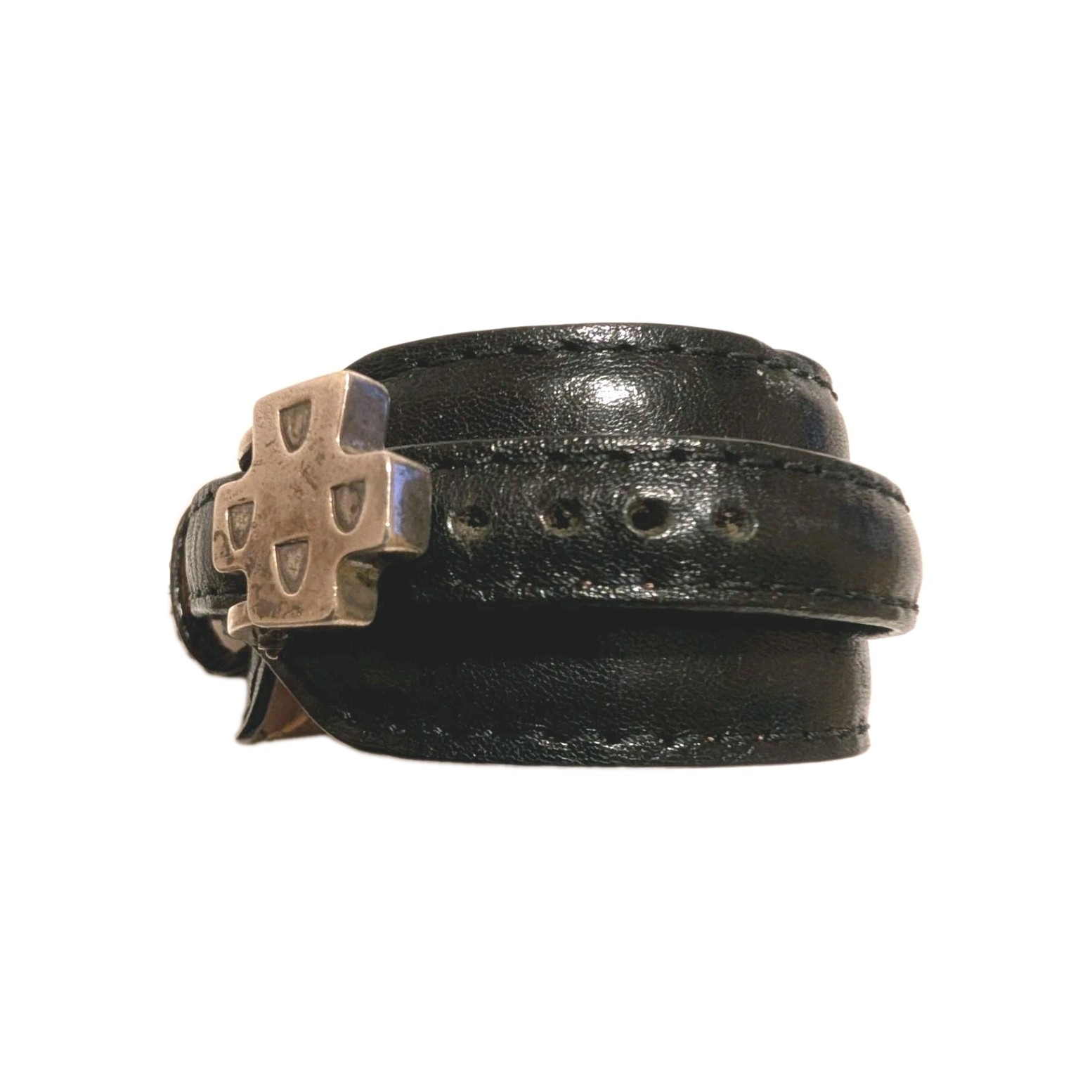 Saint by Sarah Jane Sterling Silver Casa Cross Black Leather Wrap Bracelet L