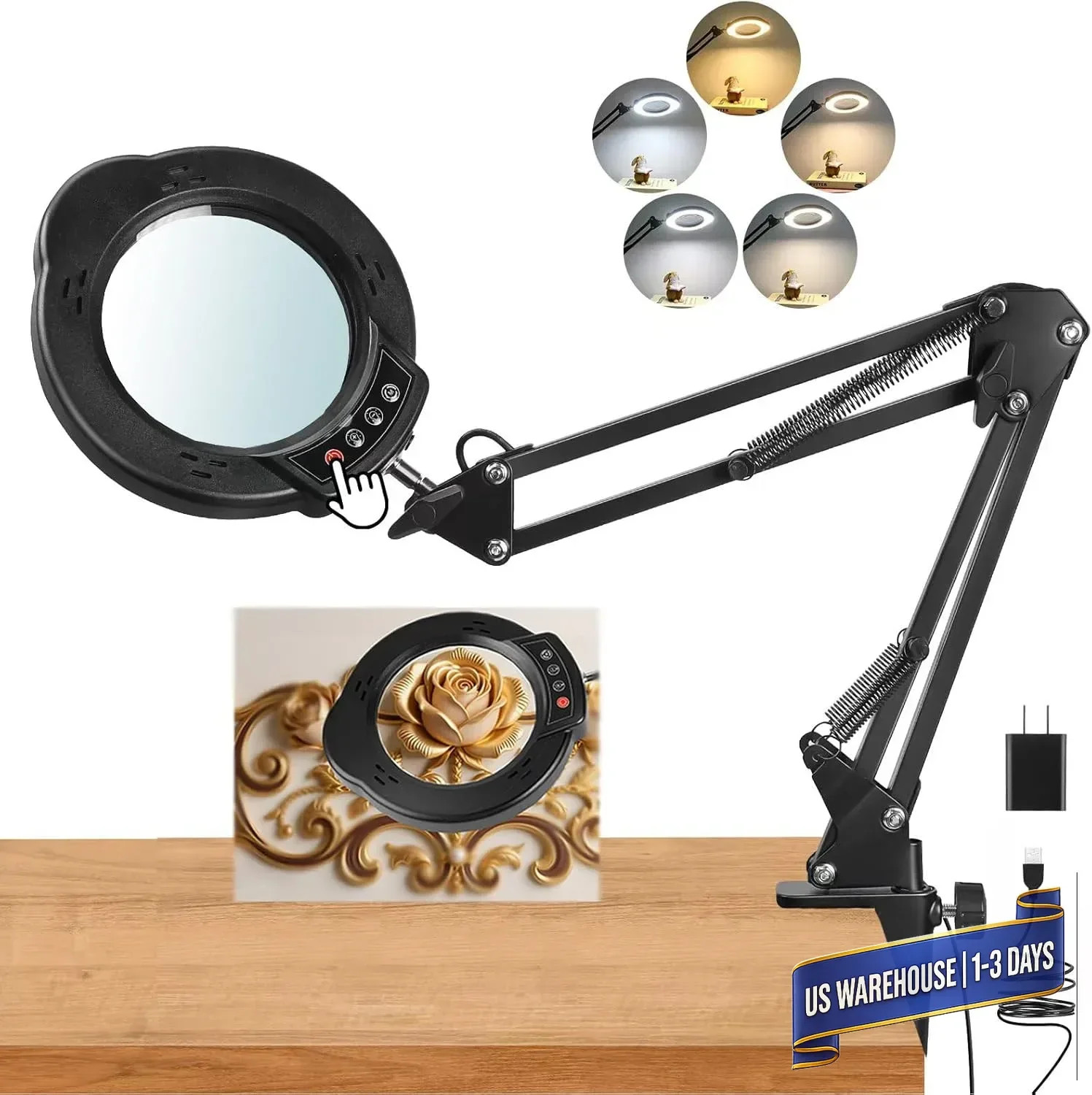 12X Magnifying Glass with Light and Stand, Upgrade Real Glass Magnifying lamp, 5