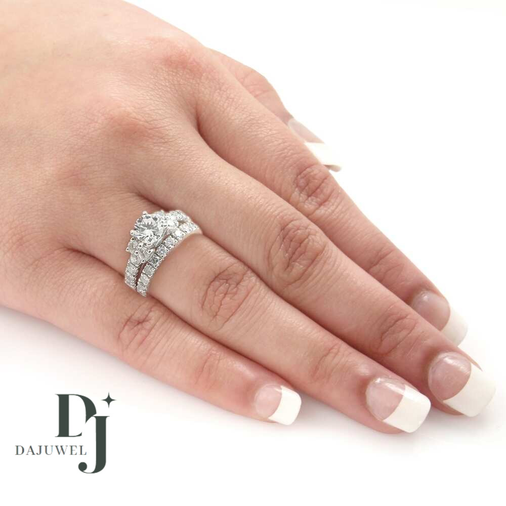 Moissanite Bridal Set Engagement Ring Solid 14K White Gold 2.50 CT Round Cut