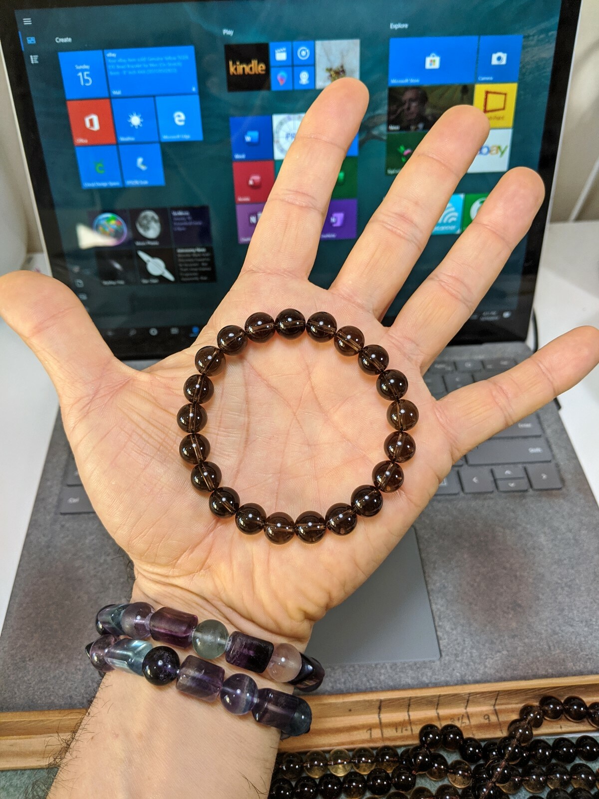 Champagne Brown Smoky Quartz Bead Bracelet Men Stretch 10mm 7, 7.5, 8, or 8.5 in