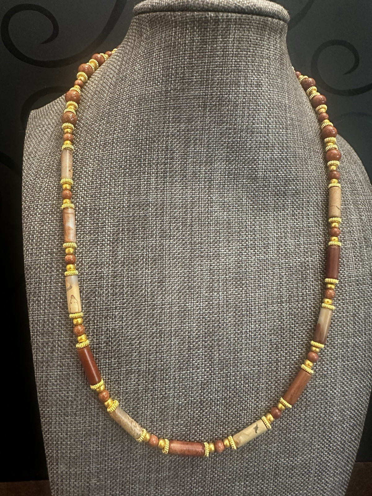 Handcrafted Brown Jasper& Gold Sandstones Beaded Necklace – Women Jewelry