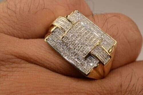 3.00 CT Men Real Moissanite Engagement Pinky Ring 14k Yellow Gold Plated Silver
