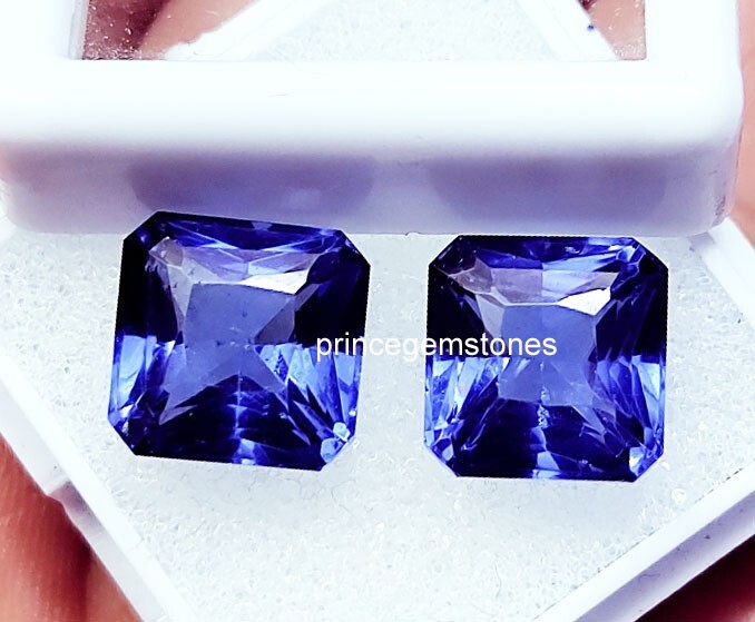 Loose Gemstone Natural Tanzanite Square Shape 8 to 10 Ct Pair Certified P236