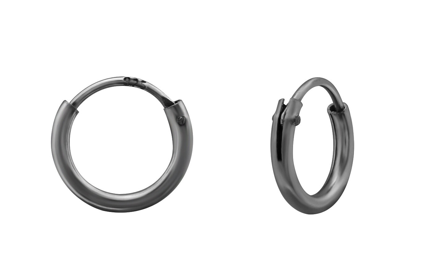 925 REAL SILVER, Ruthenium pl. *** Hoop Earrings Ø 8-10-12-14 mm, Single or Pair