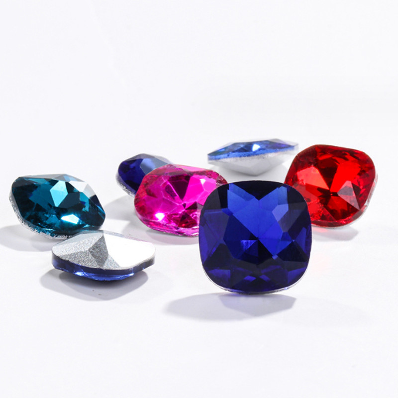 100pcs Glass Crystal Rhinestone Color Fat square Withcford Strass Jewels stones