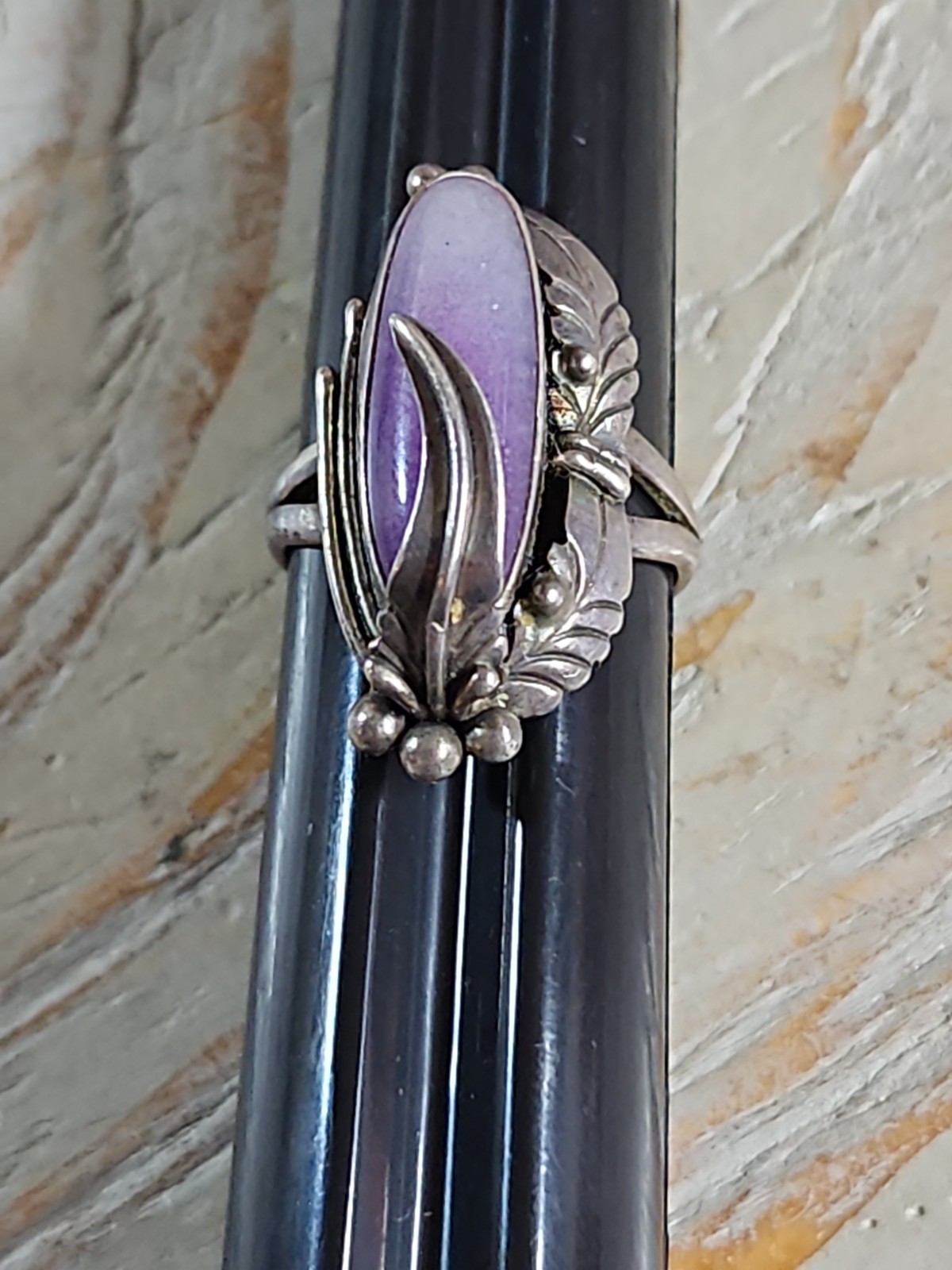Navajo Sterling Silver Sugilite Ring Signed Nakai Size 7 Vintage Antique Estate