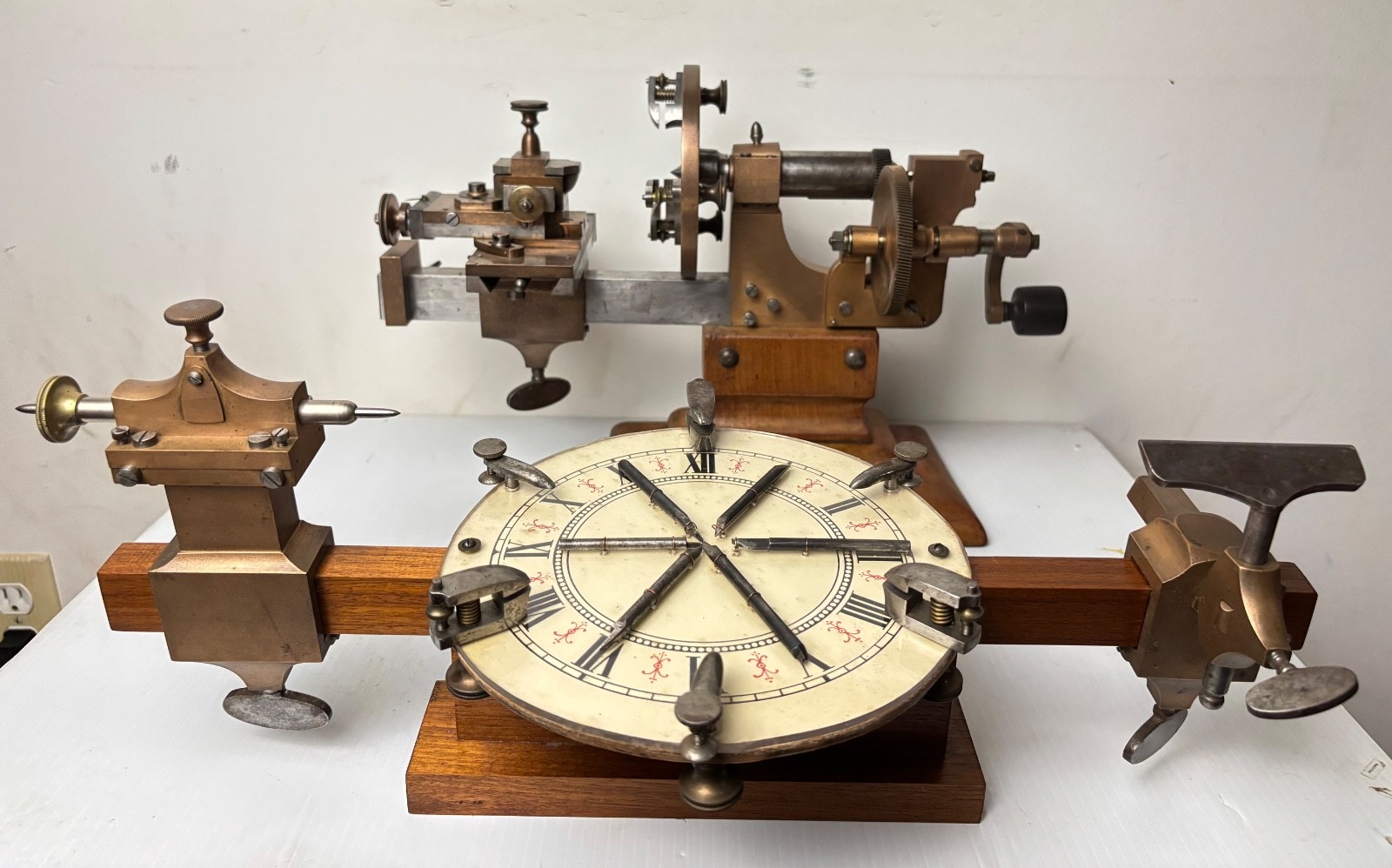 ANTIQUE BRASS AND STEEL WATCHMAKER HOROLOGY CLOCK MANDREL LATHE