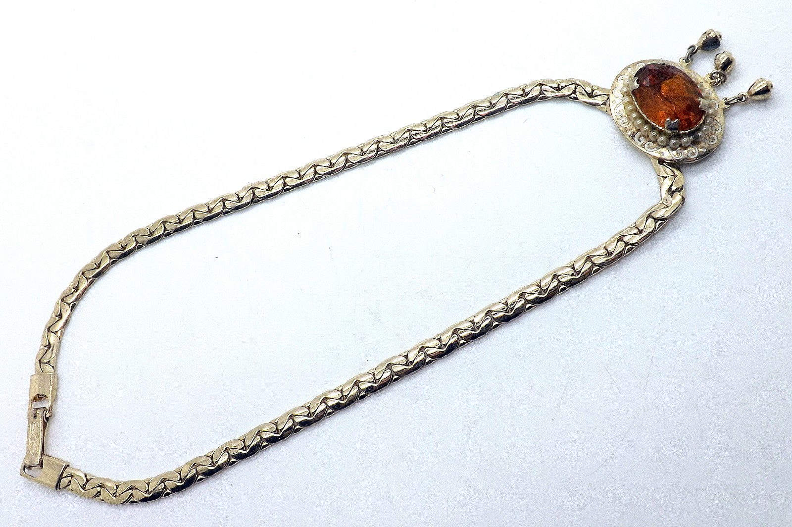 FABULOUS VINTAGE GOLDTONE AND FAUX CITRINE COSTUME NECKLACE ~14 INCHES~