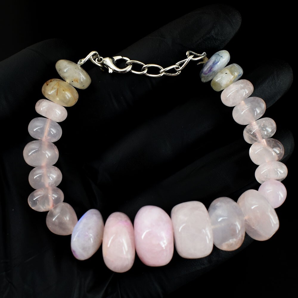 Dazzling Rose Quartz ,Moonstone 218.00 Cts Beaded Beautiful Bracelet VK 53 E680