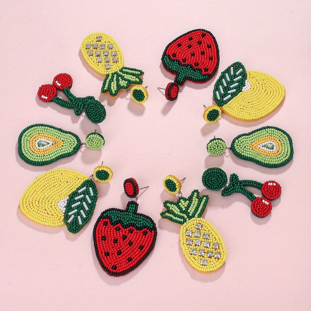Bohemian Seed Beads Woven Fruit Pendant Earrings for Women Fashion Jewelry GIft