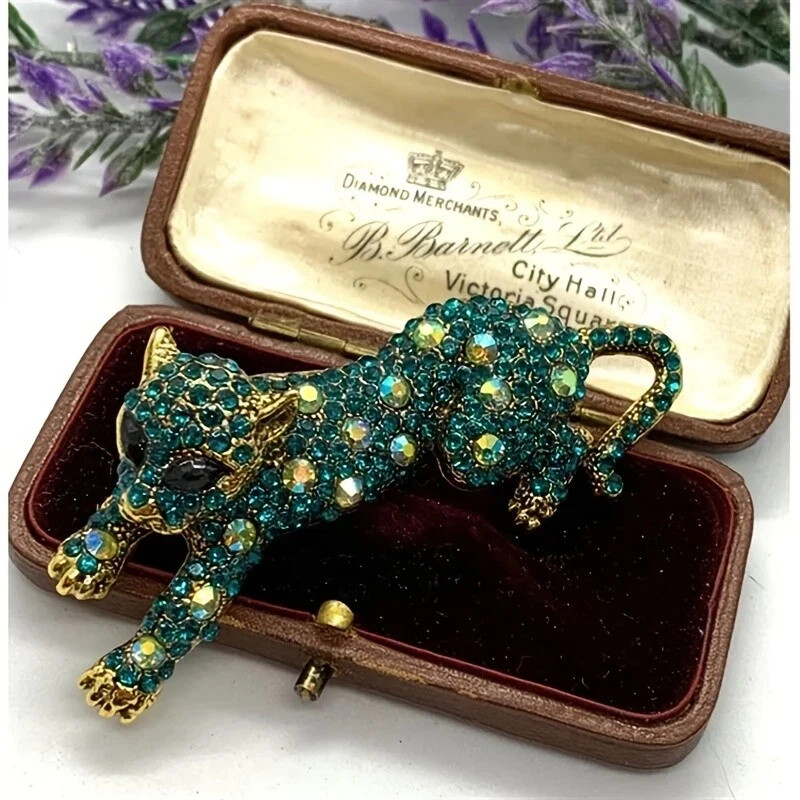 Vintage Leopard Brooch Pin – Animal Green & Golden Pins Jewelry