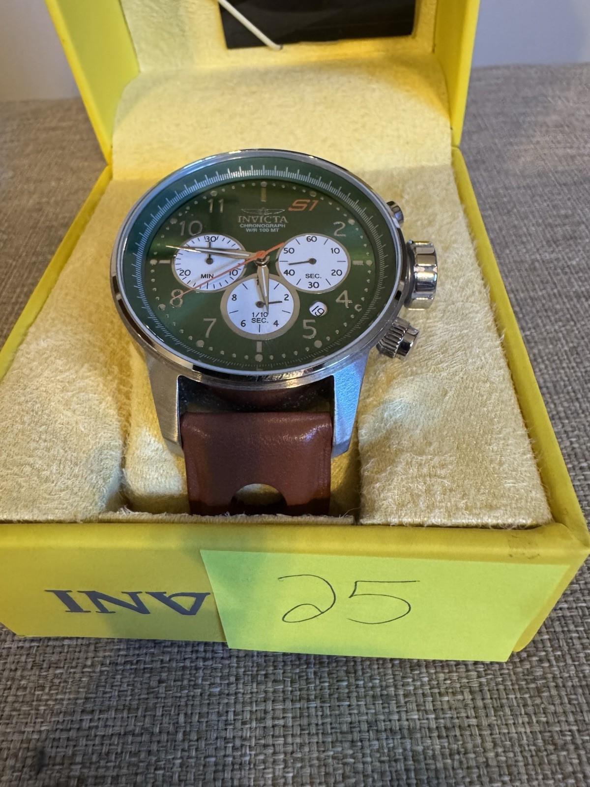 Invicta S1 Rally (23108) Chronograph Quartz Green Dial Brown Leather Strap 45mm