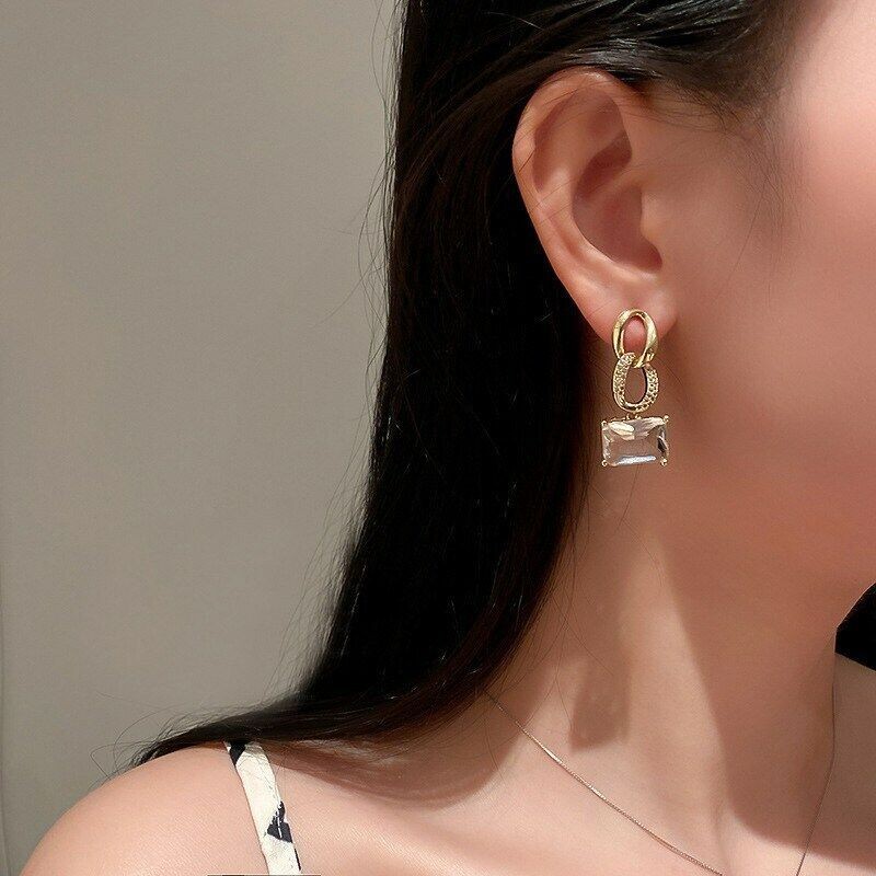 Retro chain geometric shape gold earrings Personality trend women jewelry