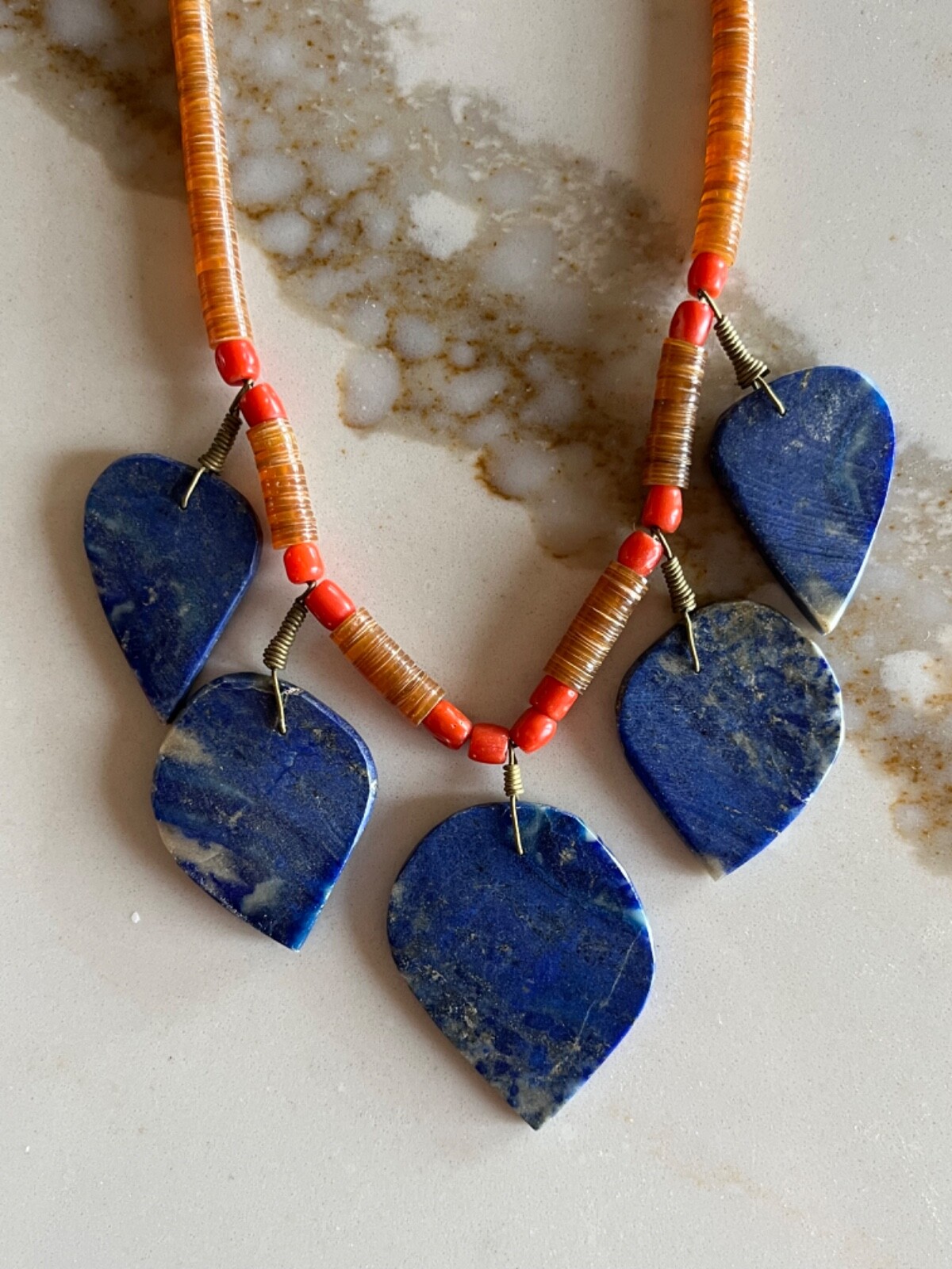 Vintage Mid 20th Century Lapis Leaf Necklace
