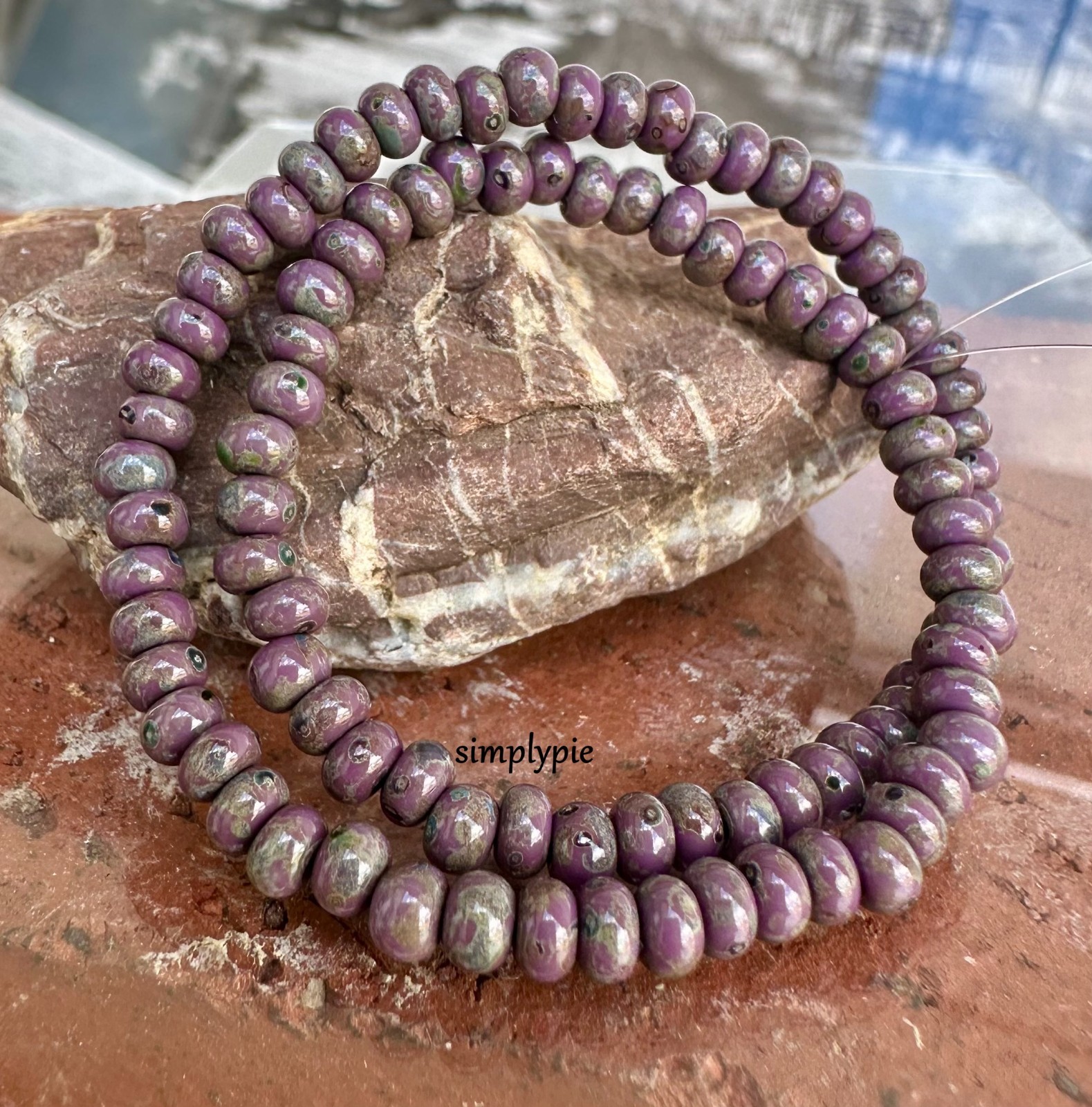 6/0 Czech Aged Lavender Picasso 10-Inch Strand Glass Seed Beads #FRO
