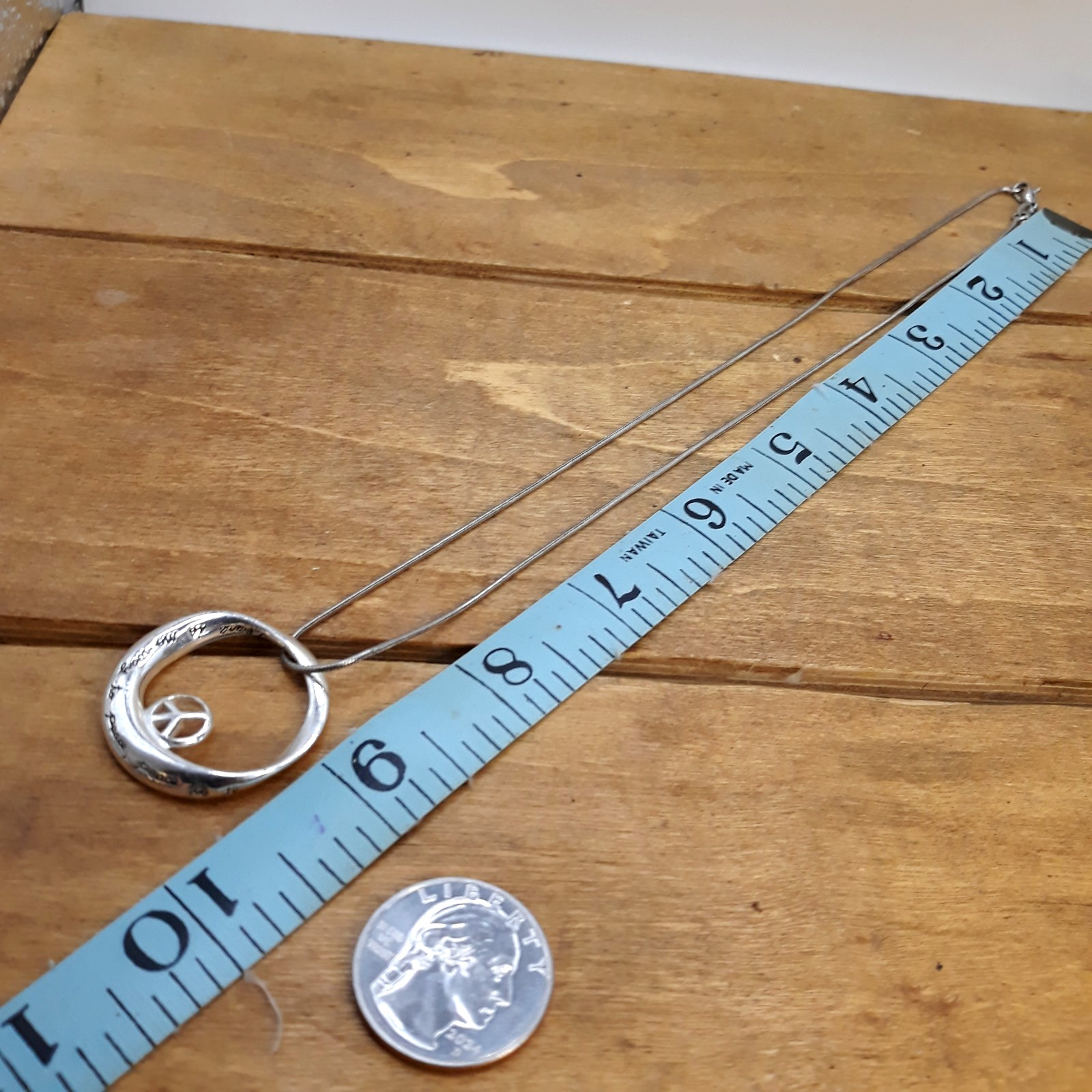 Vintage LA Studio Signed Sterling Silver Peace Slide Pendant Necklace 18″