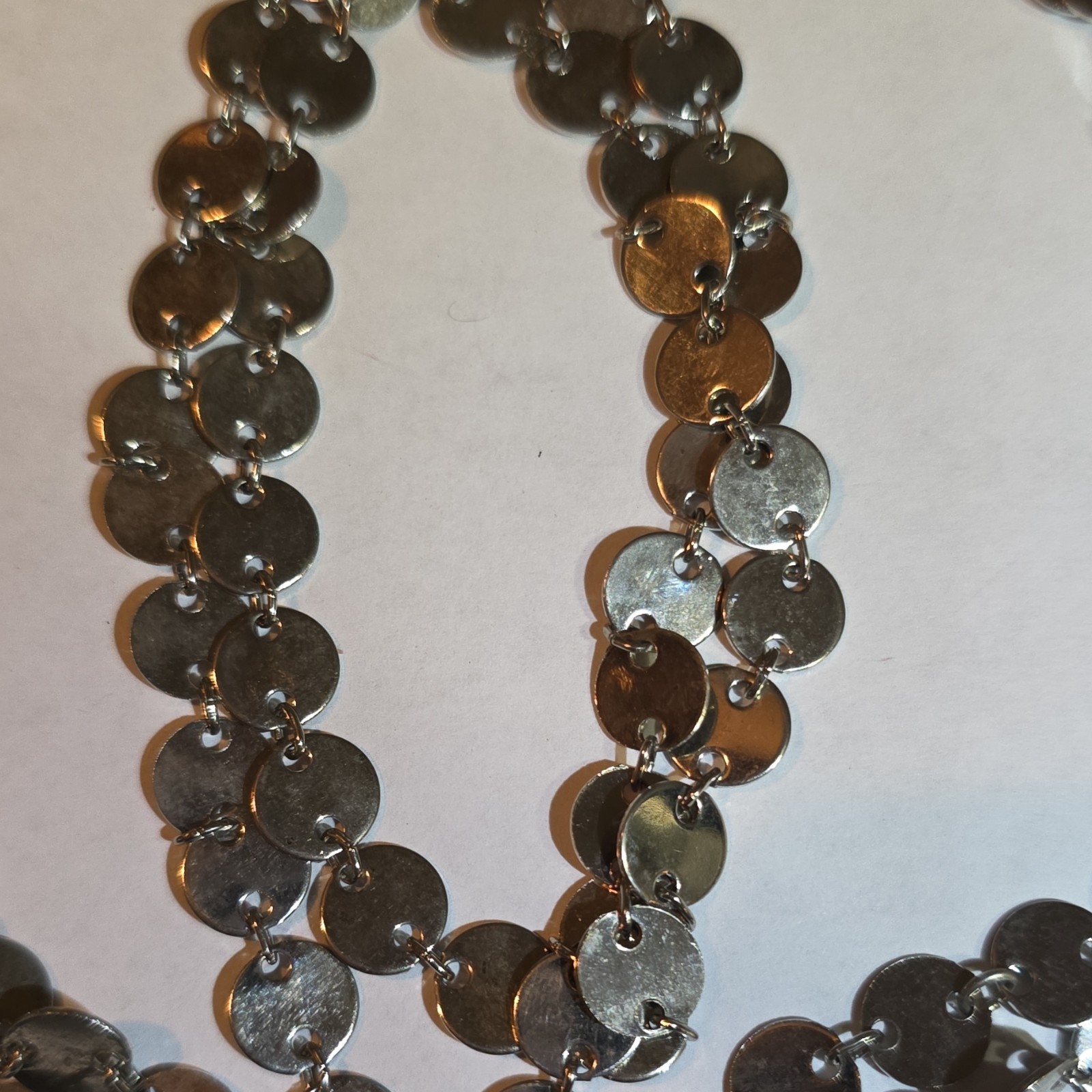 Silver Tone Metal Disc Sequin Link Chain Statement Necklace -35 Inches
