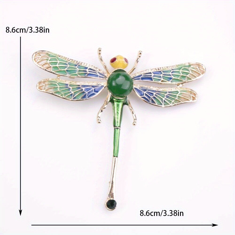 Vintage Luxury Zinc Alloy Dragonfly Brooch Pin with Rhinestone & Plastic Accents