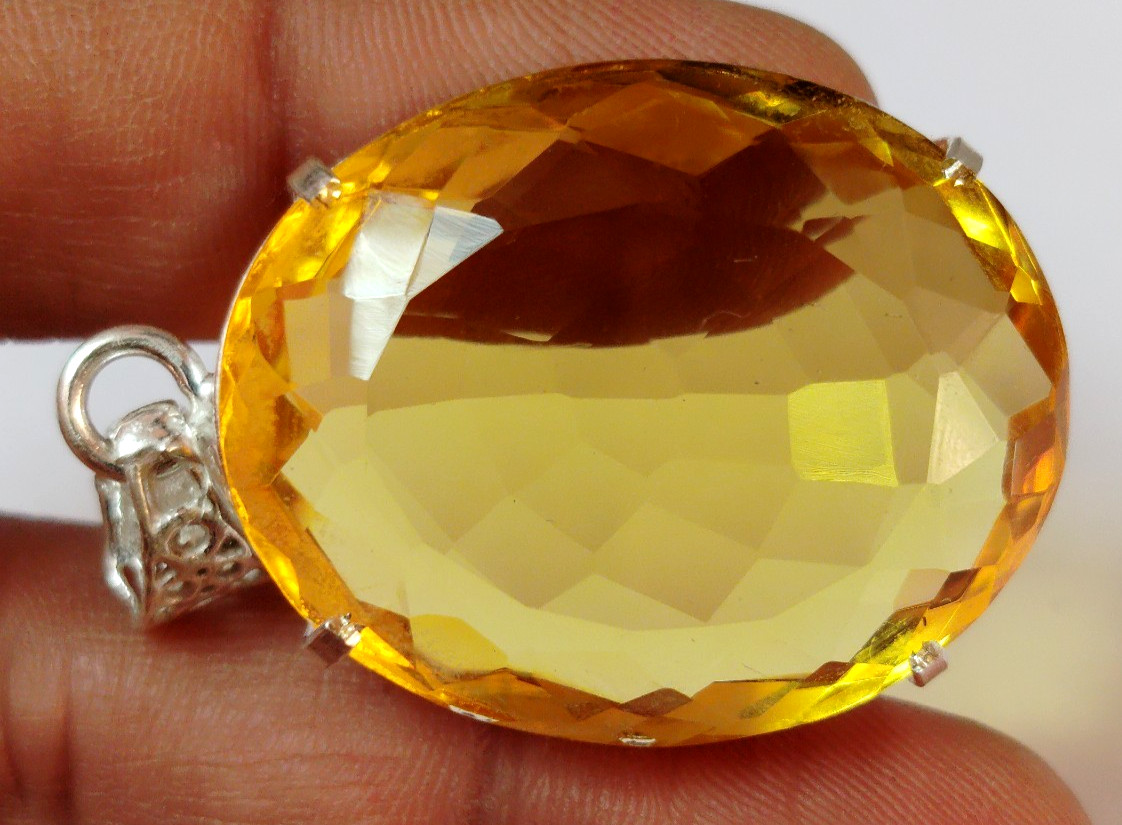 AAA+ Large Yellow Citrine 94.55 Ct. Oval Cut 925 Silver Pendant Gift for Women