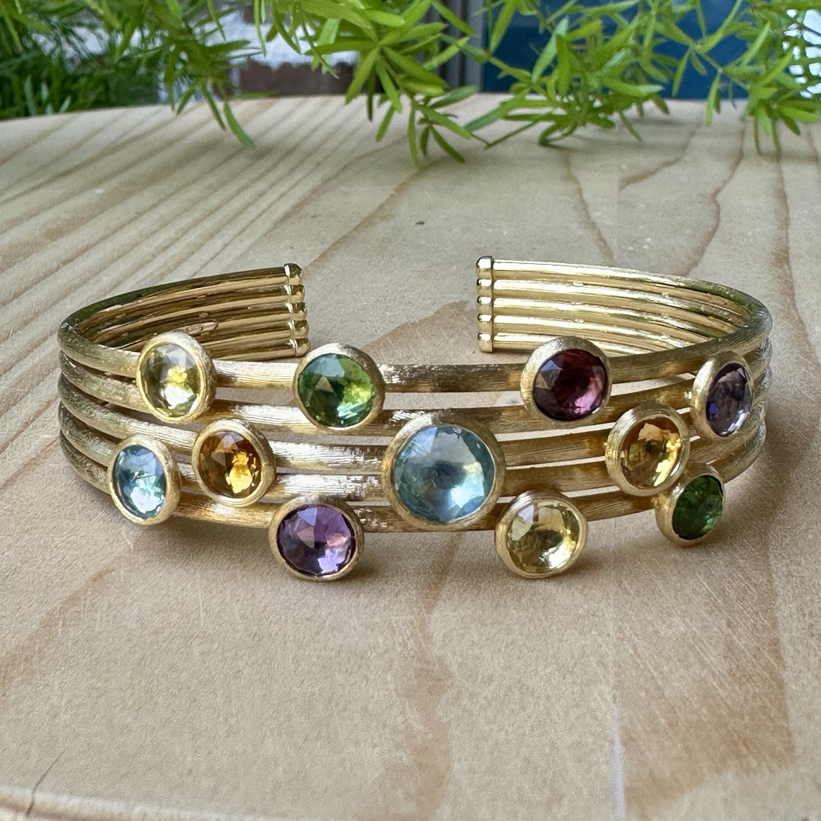 Marco Bicego Jaipur Cuff Bracelet Size 6 Gems Yellow Gold 750 18k Signed 21.7g