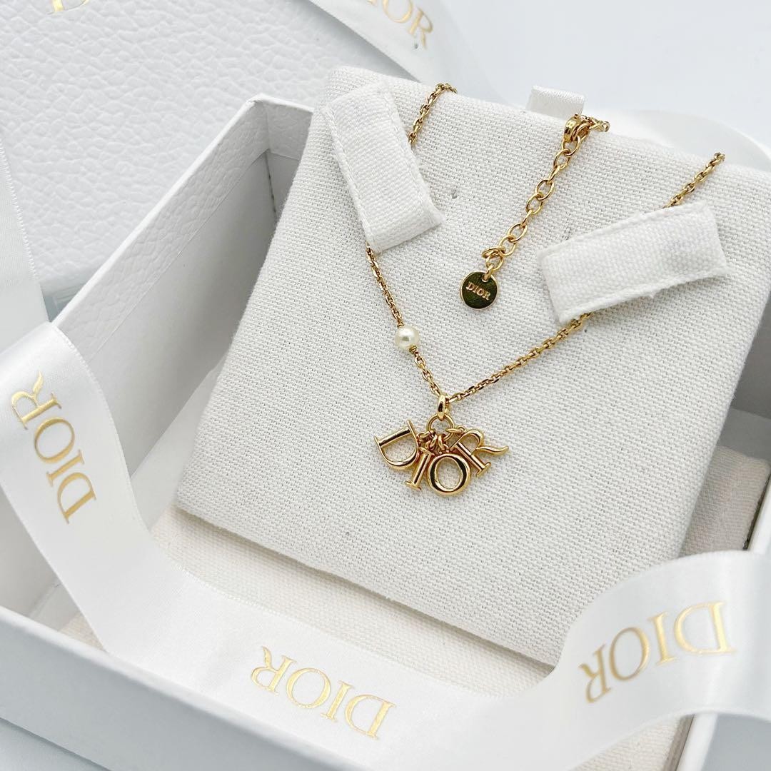 DIOR Dior Revolution Necklace Gold Pearl Adjustable 42cm 47cm Authentic