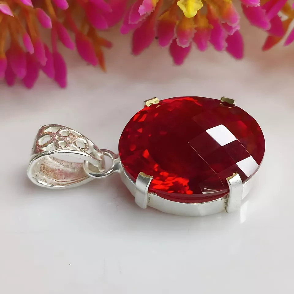 Certified 26.75 Ct Natural Red Red Ruby 925 Solid Silver Pendant Loose Gemstone