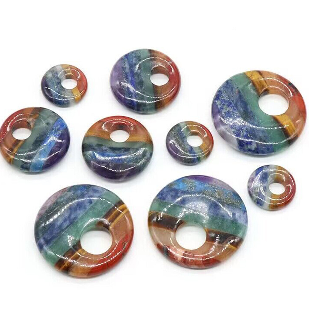 Natural Chakra Crystal Large Hole Donut Pendant Colorful Gemstone Round Circle