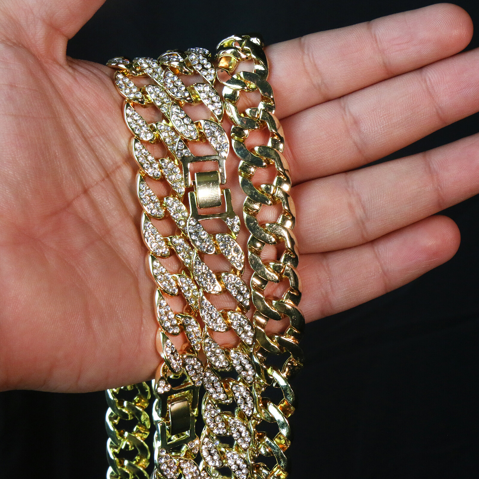 Iced Cubic-Zirconia Miami Cuban Choker Link Chain Hip-Hop Men’s Gold Plated