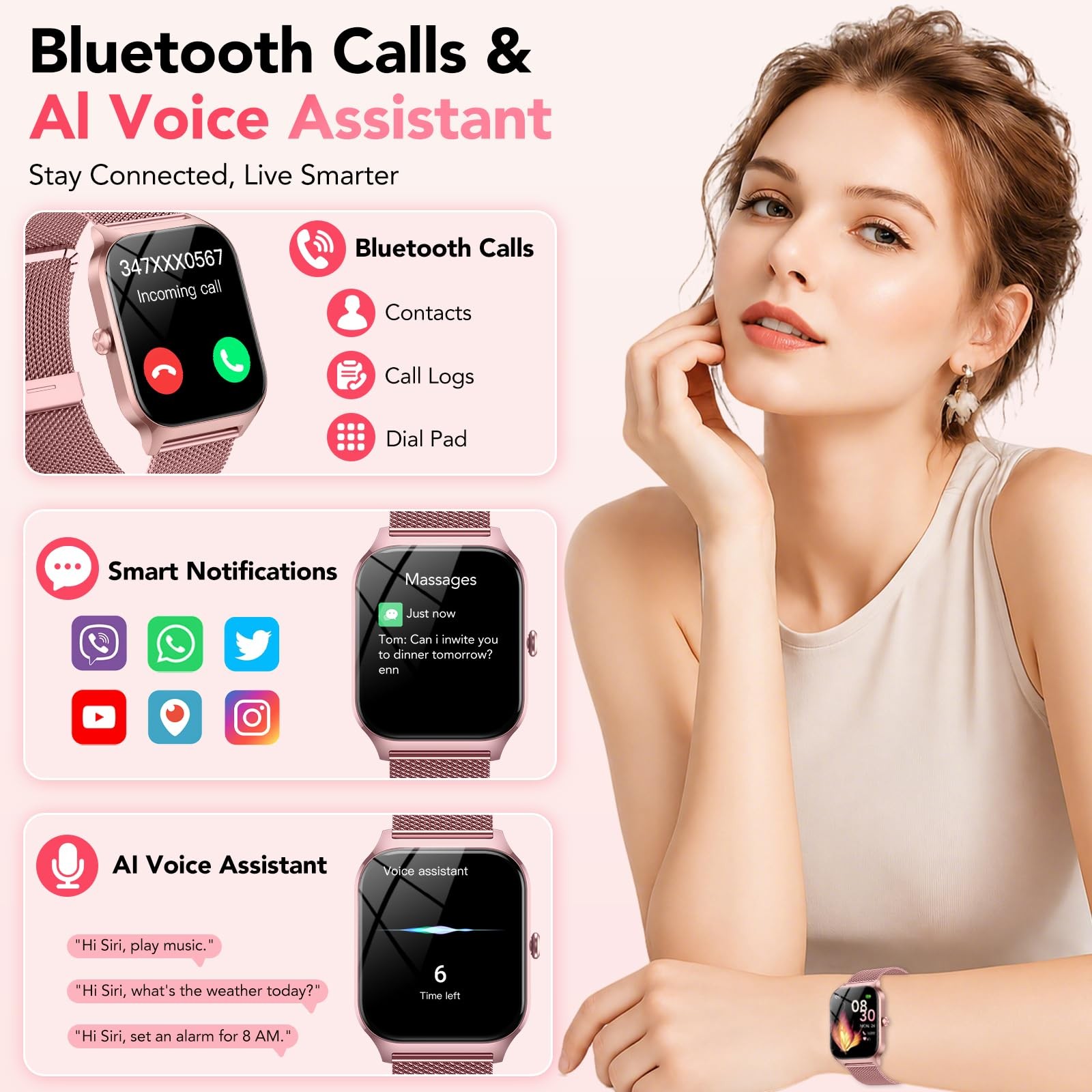 Smart Watch 1.85 Inch HD Fitness Tracker Heart Rate Sleep Monitor Waterproof…