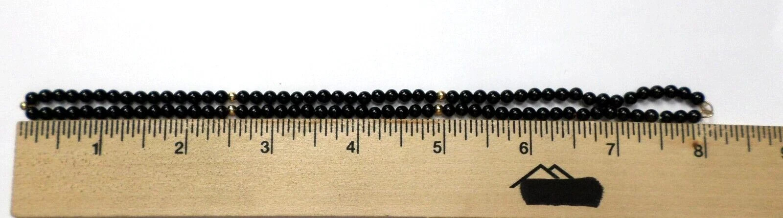 Vintage 16″ – 4.3mm Black Onyx w/6 -14K Gold Beads &Loops to Be Necklace Strand